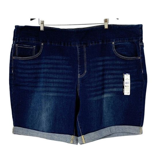 New Womens Terra & Sky 4X Plus Pull On Shorts Denim Extreme Dark Burmuda 4010 - Picture 2 of 8